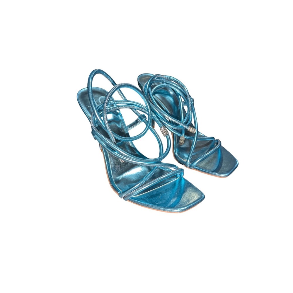 JLO- Raina Blue Sky Strappy Heels (4.25") 9M US Rhinestone Accent B2